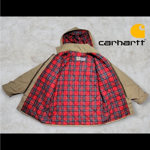 Vintage Carhartt Plaid Blanket Lined Work Jacket Made in USA Men's Size XL - Tan - Picture 2 of 6